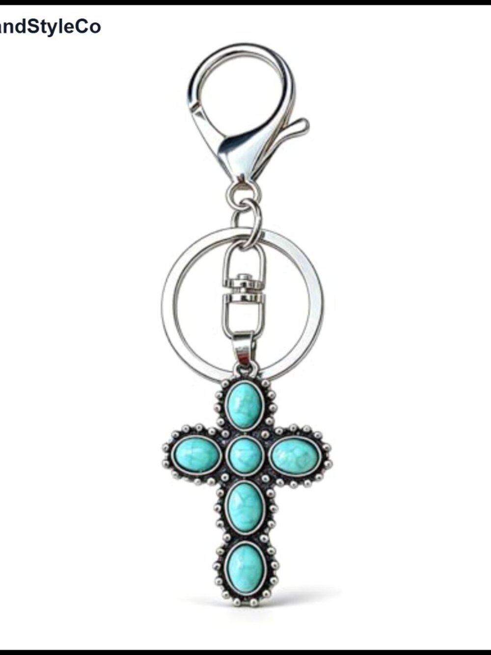 Boho Western Cross Keychain Purse Bag Charm Zinc Turquoise